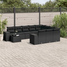 3255462 vidaXL Градински комплект диван с възглавници 11 части черен полиратан