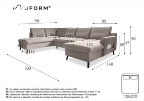 Тъмносиньо кадифе, U-образен разтегателен диван, ляв ъгъл Stylish Stan - Miuform