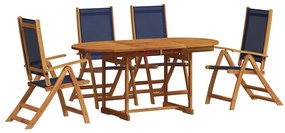 3279308 vidaXL Градински трапезен комплект, 5 части, акация масив и textilene
