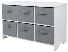 Дървен Скрин с 6 Текстилни Чекмеджета за Съхранение - WHITE/GREY