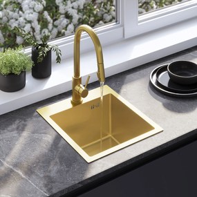 Стоманена мивка с комплект аксесоари 3 бр. REA Leo 40 Brush Gold