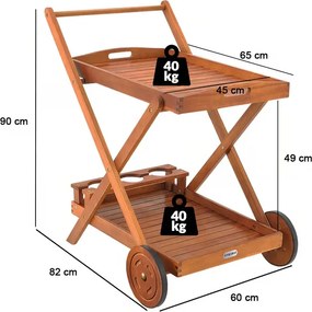 Количка за сервиране, изработена от акациева дървесина, с подвижна табла