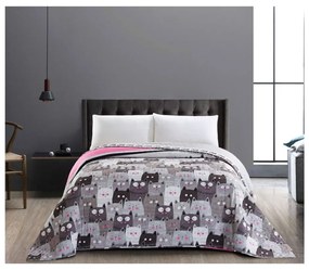 Двустранна сива покривка за легло от микрофибър Cat Invasion, 200 x 220 cm Cats Invasion - DecoKing