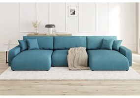 Тюркоазен ъглов диван с място за съхранение от рипсено кадифе Sara – Ropez
