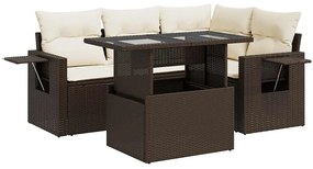 3326474 vidaXL Градински комплект с възглавници, 5 части, кафяв полиратан