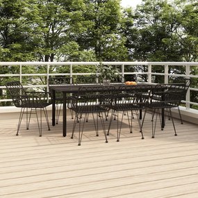 3157872 vidaXL Градински трапезен комплект, 9 части, черен, полиратан