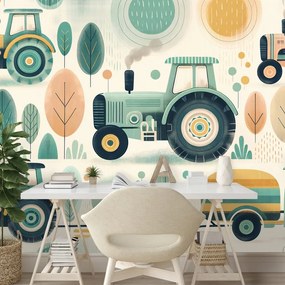 Тапет – Детски трактори в пастелни цветове