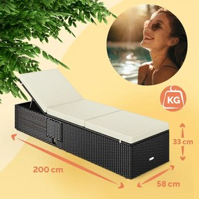 Градинска лежанка от полиратан със странична маса 200 × 58 × 33 cm