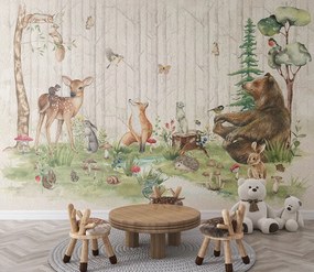 Фототапет за детска стая с мечка и горски животни – Woodland Friends