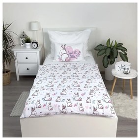 Бяло-розово памучно детско спално бельо за детско креватче 100x135 cm Bunny "Sweet" – Jerry Fabrics