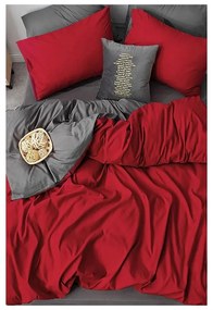 Червено-сив памучен чаршаф за двойно легло/разширен чаршаф 200x220 cm - Mila Home