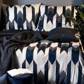 Памучен комплект чаршафи PALERMO с геометричен мотив в сини и бели цветове 3 части: 1бр 160х200 + 2бр 70х80