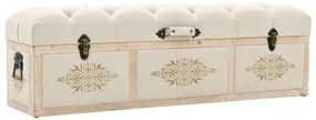 339296 vidaXL Пейка за съхранение, 110 см, кремавa, масивно дърво и текстил