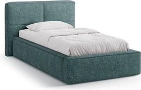 Тюркоазено единично легло 90x200 cm тапицирано с място за съхранение с включена подматрачна рамка Darren – Micadoni