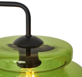 Ретро подова лампа черна със зелено стъкло - Denise