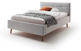 Светлосиво тапицирано двойно легло с място за съхранение с решетка 140x200 cm Lotte - Meise Möbel