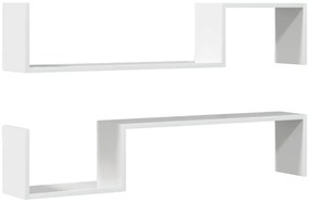 807274 vidaXL Стенни рафтове, 2 бр, бял гланц, 100x15x20 см, инженерно дърво