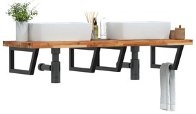 3302867 vidaXL Стенен рафт за мивка, стомана и масивно дърво акация