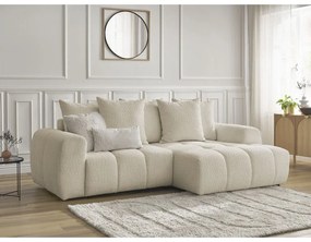 Бежов сгъваем/с място за съхранение ъглов диван от прежда с примки от букле (десен ъгъл) Roxelane – Bobochic Paris