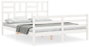 3194902 vidaXL Рамка за легло с табла бяла 5FT King Size масивно дърво