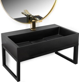 Умивалник мраморен композит  Rea GOYA BLACK MAT 60CM + рамка
