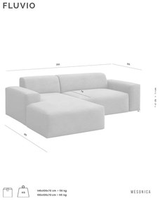 Ъглов диван от сив велур (ляв ъгъл) Fluvio - MESONICA