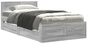 3295588 vidaXL Рамка за легло с табла, сив сонома, 90x200 см, инженерно дърво