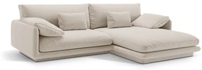 Бял кадифен ъглов диван (десен ъгъл) Torino – Micadoni