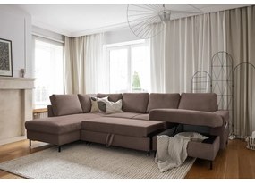 Кафяв разтегателен ъглов диван от рипсено кадифе (ляв ъгъл) Lofty Lilly – Miuform