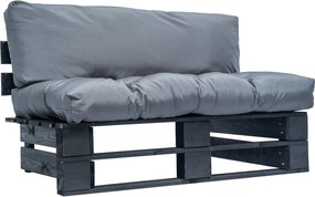 277411 vidaXL Градински палетен диван със сиви възглавници, борово дърво