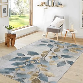 Светлосиньо-златист килим подходящ за пране 120x180 cm Golden Leaves – Mila Home