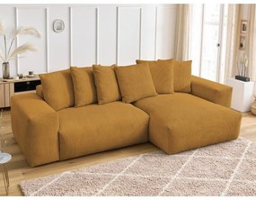 Сгъваем/с място за съхранение ъглов диван от рипсено кадифе в цвят горчица Voltaire – Bobochic Paris
