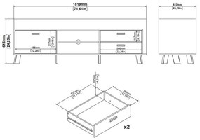 Маса за телевизор от дъбов декор в бял и естествен цвят 182x62x51 cm Ikast – Tvilum