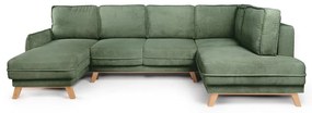 Светлозелен сгъваем ъглов диван от рипсено кадифе (десен ъгъл/"U" форма) Tori – Bonami Selection