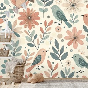 Фототапет – Пастелни птички и цветя