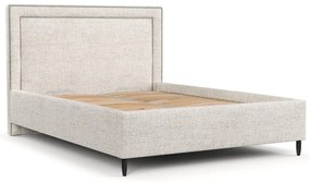 Кремаво тапицирано двойно легло с място за съхранение с включена подматрачна рамка 160x200 cm Baleine – Maison de Rêve