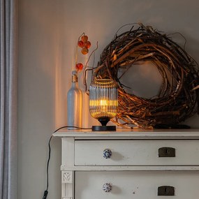 Арт Деко настолна лампа черна с опушено стъкло - Banci