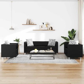 272179 vidaXL Комплект дивани, 2 и 3 местен и кресло, изкуствена кожа, черен