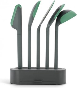 Комплект прибори за готвене Lekue 1010178, 6 бр + поставка, Силиконов ръб, 4/220°C, Зелен