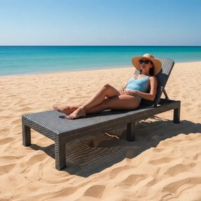 Сгъваем шезлонг за басейн и тераса PREMIUM - сив