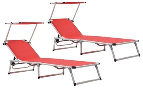 312459 vidaXL 312459  Folding Sun Loungers with Roof 2 pcs Aluminium&Textilene Red