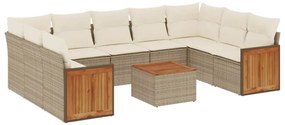 3260364 vidaXL Градински диван с възглавници, 10 части, бежов полиратан