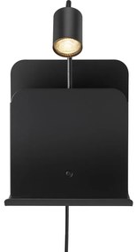 Nordlux - Стенно осветително с USB и рафт ROOMI 1xGU10/8W/230V черно