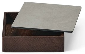 Дървена декоративна кутия за съхранение от еко кожа с капак в светлосив и кафяв цвят 11x11x3,5 cm Square Nupo – LIND DNA