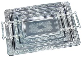 Разопакован: Комплект стоманени подноси Kinghoff KH 4741, 3 броя, Хром