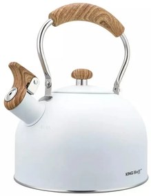 Свирещ чайник Kinghoff KH 1860, 2.5 л, Индукция, Дървена дръжка, Бял