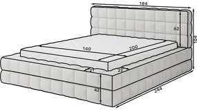 Синьо двойно легло 140x200 cm тапицирано с място за съхранение с включена подматрачна рамка Dizzle – ELTAP