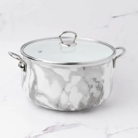 Разопакован: Тенджера Goldmann GM 8017-24W, 24х15 см, 6.2 литра, Емайлирана, Хромирани дръжки, Индукционен, Бял/Мрамор