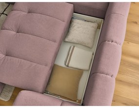 Розов сгъваем/с място за съхранение ъглов диван (ляв ъгъл/L форма) Fuji – Bobochic Paris