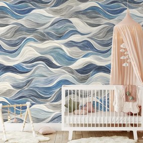 Самозалепващ тапет – Сини вълни на сив фон